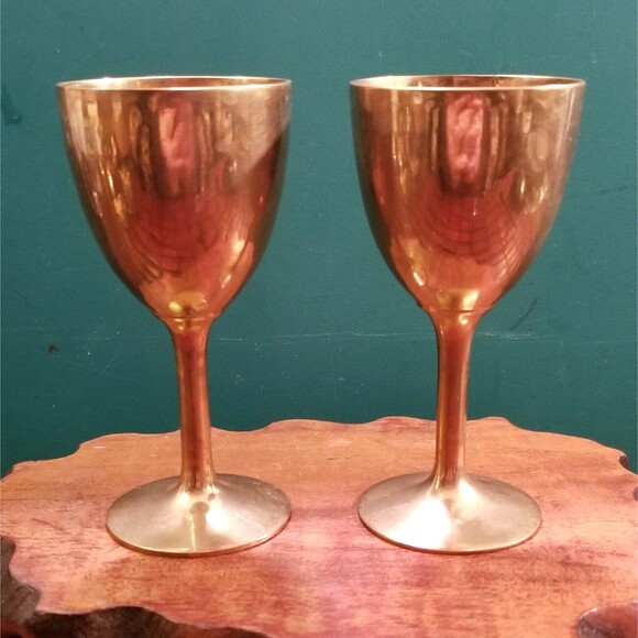 Pair of Vintage Copper Altar Chalice Kiddush Cup Wine Goblet 4"H 1.9" Diameter - Picture 2 of 4